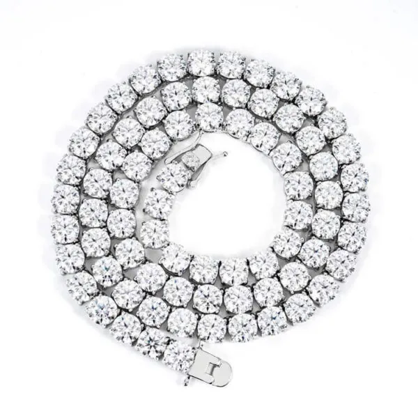 6mm Round Moissanite Tennis Chain FrostGlow in 14K White Gold Closeup Full Chain View