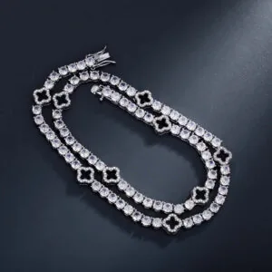 Moissanite Tennis Chain LustreLink - 14K White Gold, 9mm Round Cut