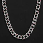 Closeup View of 14mm Round Moissanite Cuban Link Chain Crimson in 14K White Gold