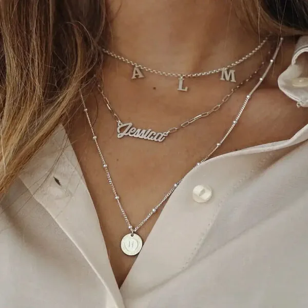 Custom Modern Name Pendant Necklace with 14K Gold