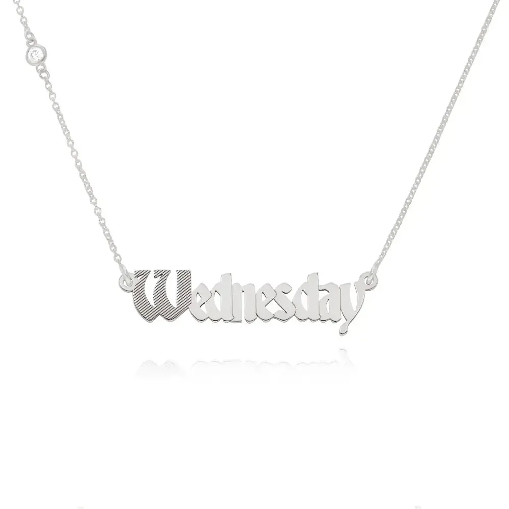 Custom Signature Name Pendant Necklace in 14K Gold with Moissanite embellishments
