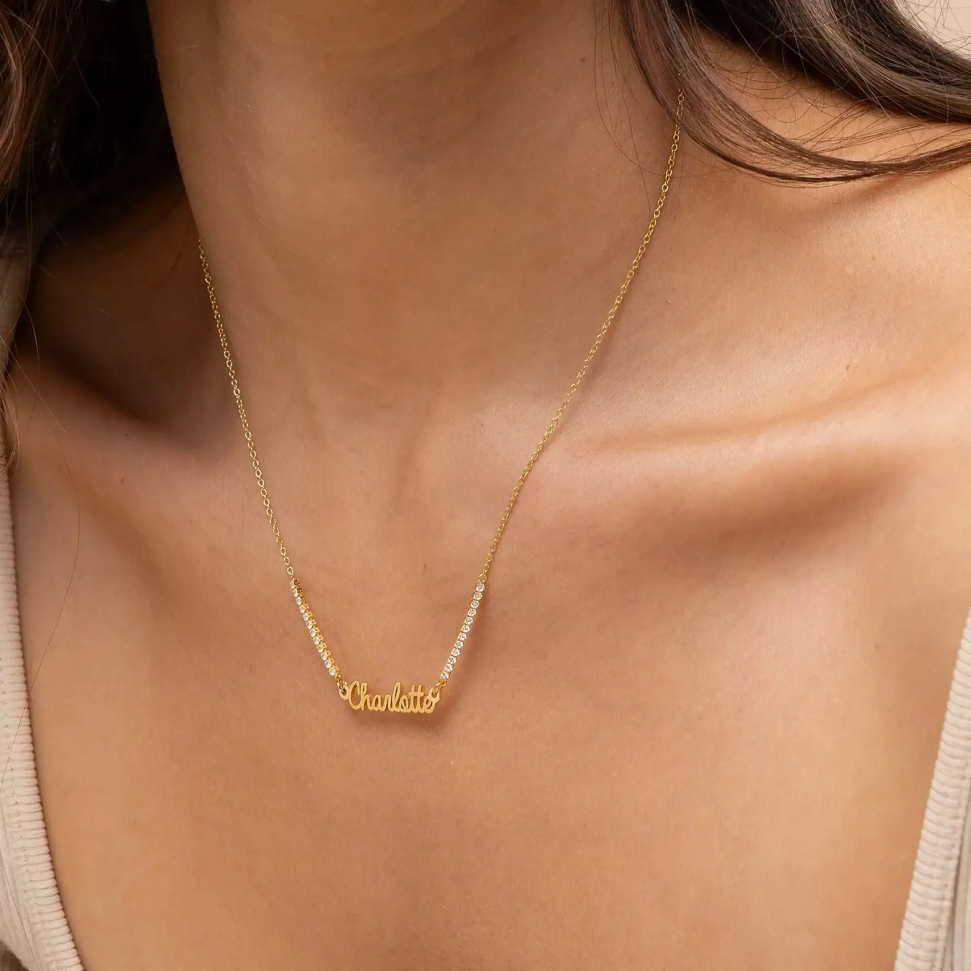 Customize Elegant Script Name Pendant in 14K Gold