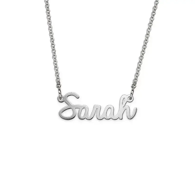 Personalized Name Pendant Necklace in 14K Gold with Moissanite Details