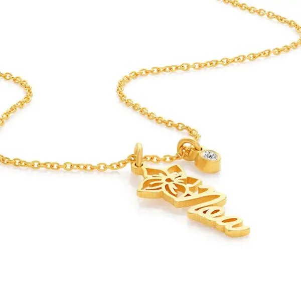 Personalized Artistic Name Pendant Necklace in 14K Gold