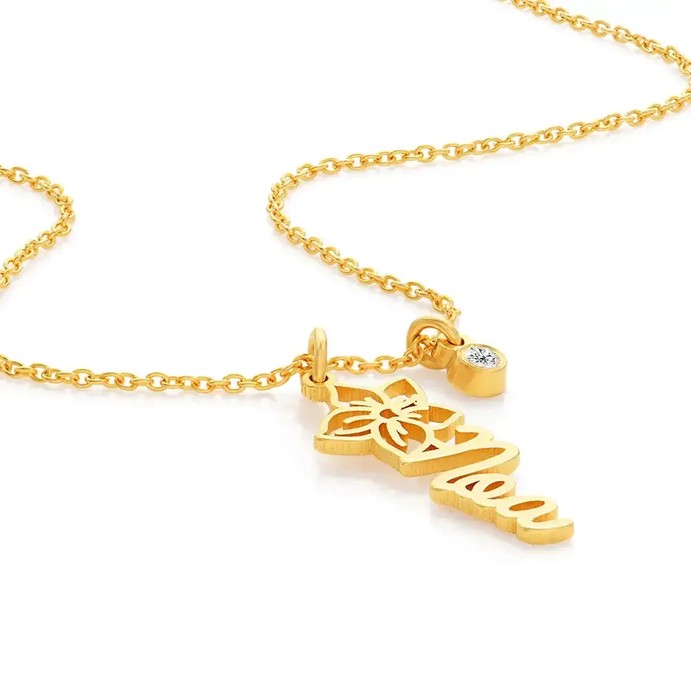 Personalized Artistic Name Pendant Necklace in 14K Gold